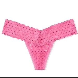 Victoria’s Secret Pink Floral Lace Polka Dot Thong Panties